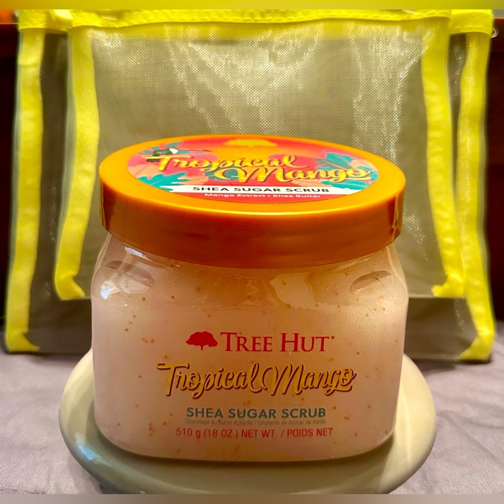 Tree Hut Tropical Mango Shea Body Scrub/2 mesh multi-size cosmetic zip bags; NWT